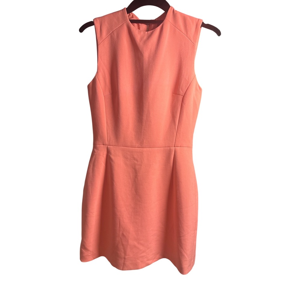 French Connection Coral Pink Sleeveless High Neck Mini Dress Size 4 Exposed Zip
